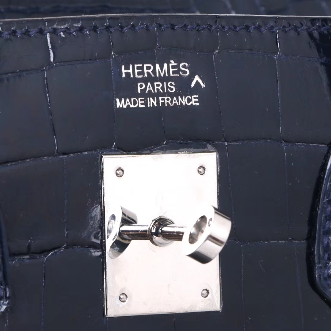 Hermès（爱马仕）Birkin 铂金包 午夜蓝 亮面鳄鱼 银扣 30cm