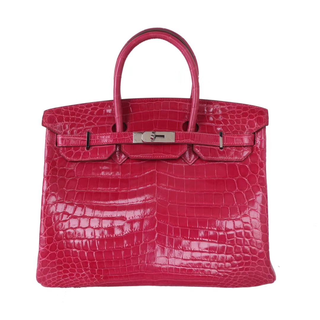 Hermès（爱马仕）Birkin 铂金包 桃红 亮面鳄鱼 银扣 30cm