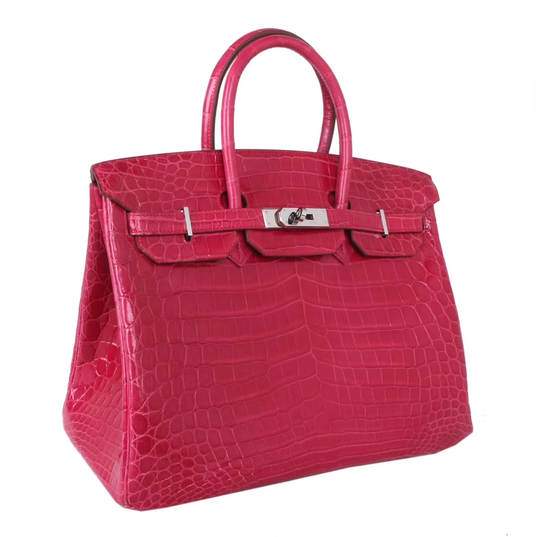 Hermès（爱马仕）Birkin 铂金包 桃红 亮面鳄鱼 银扣 30cm