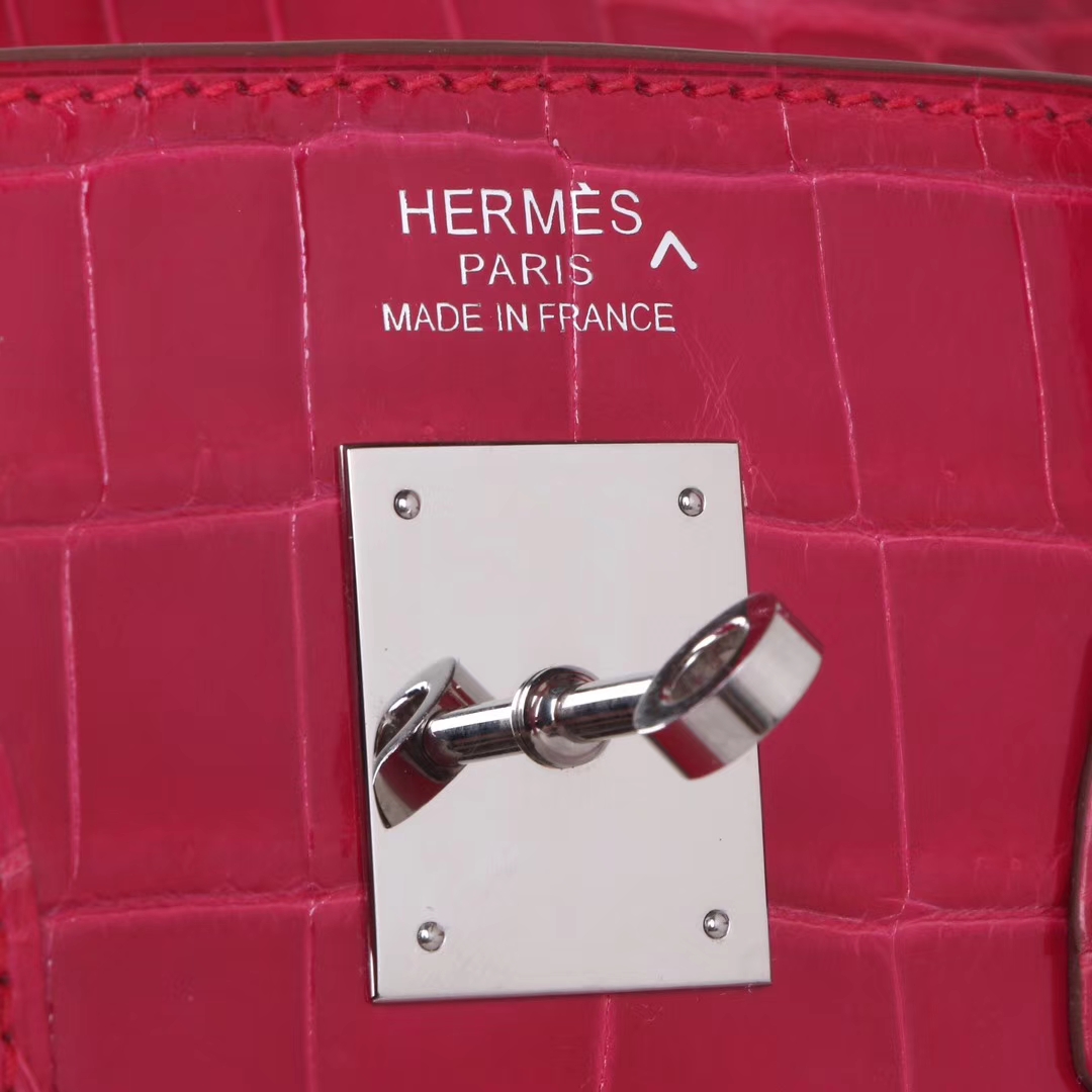 Hermès（爱马仕）Birkin 铂金包 桃红 亮面鳄鱼 银扣 30cm