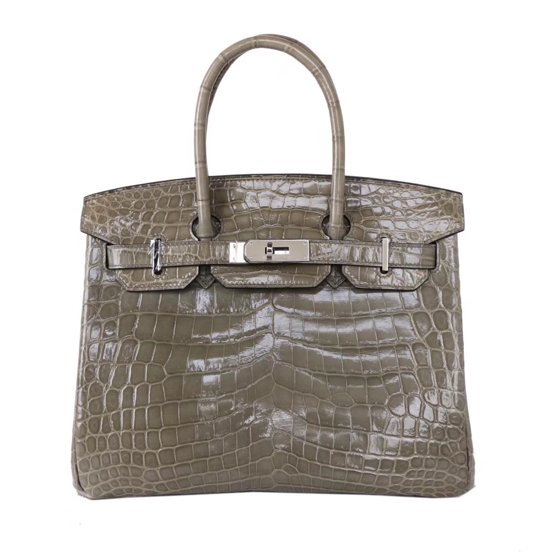 Hermès（爱马仕）Birkin 铂金包 大象灰  亮面鳄鱼 银扣 30cm