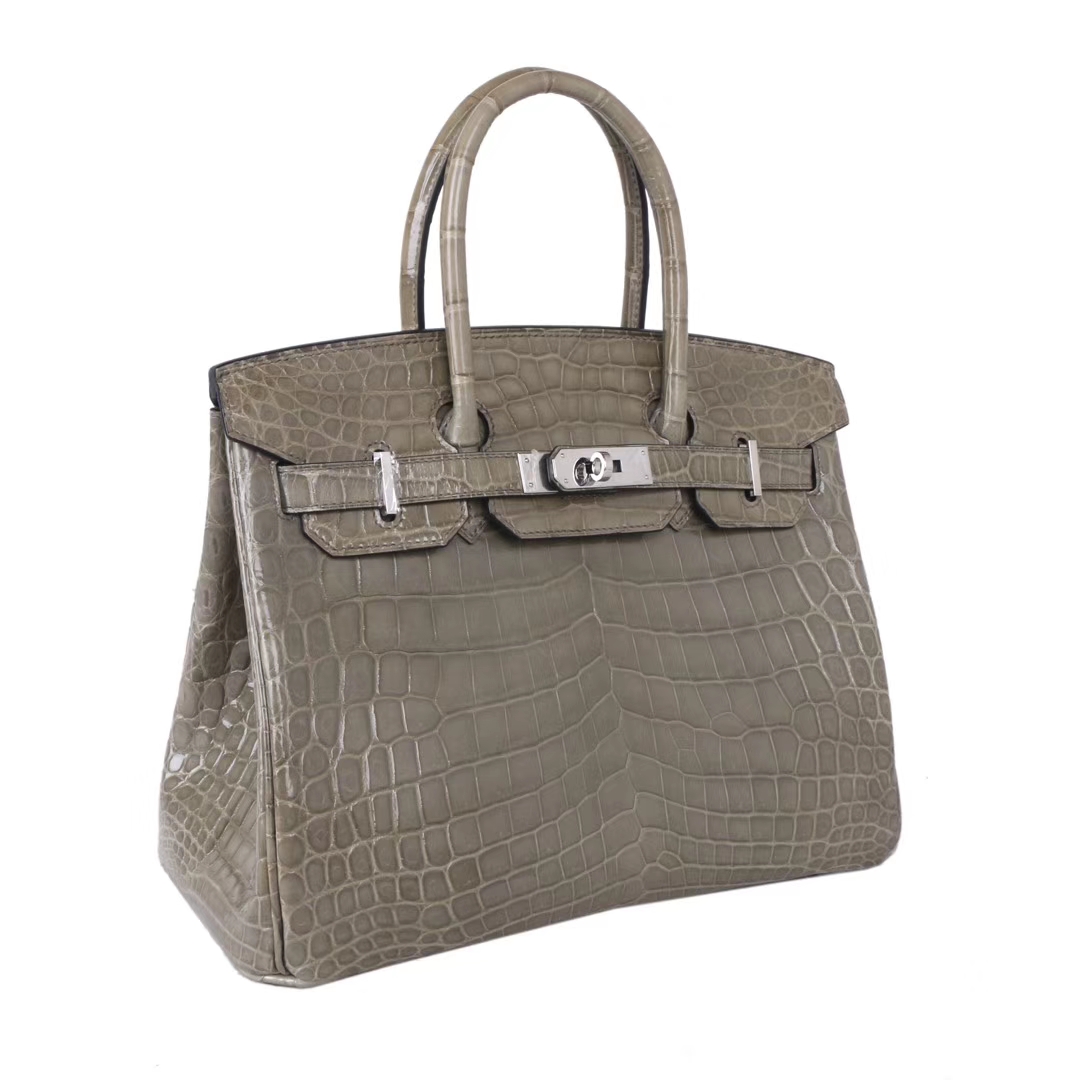 Hermès（爱马仕）Birkin 铂金包 大象灰  亮面鳄鱼 银扣 30cm