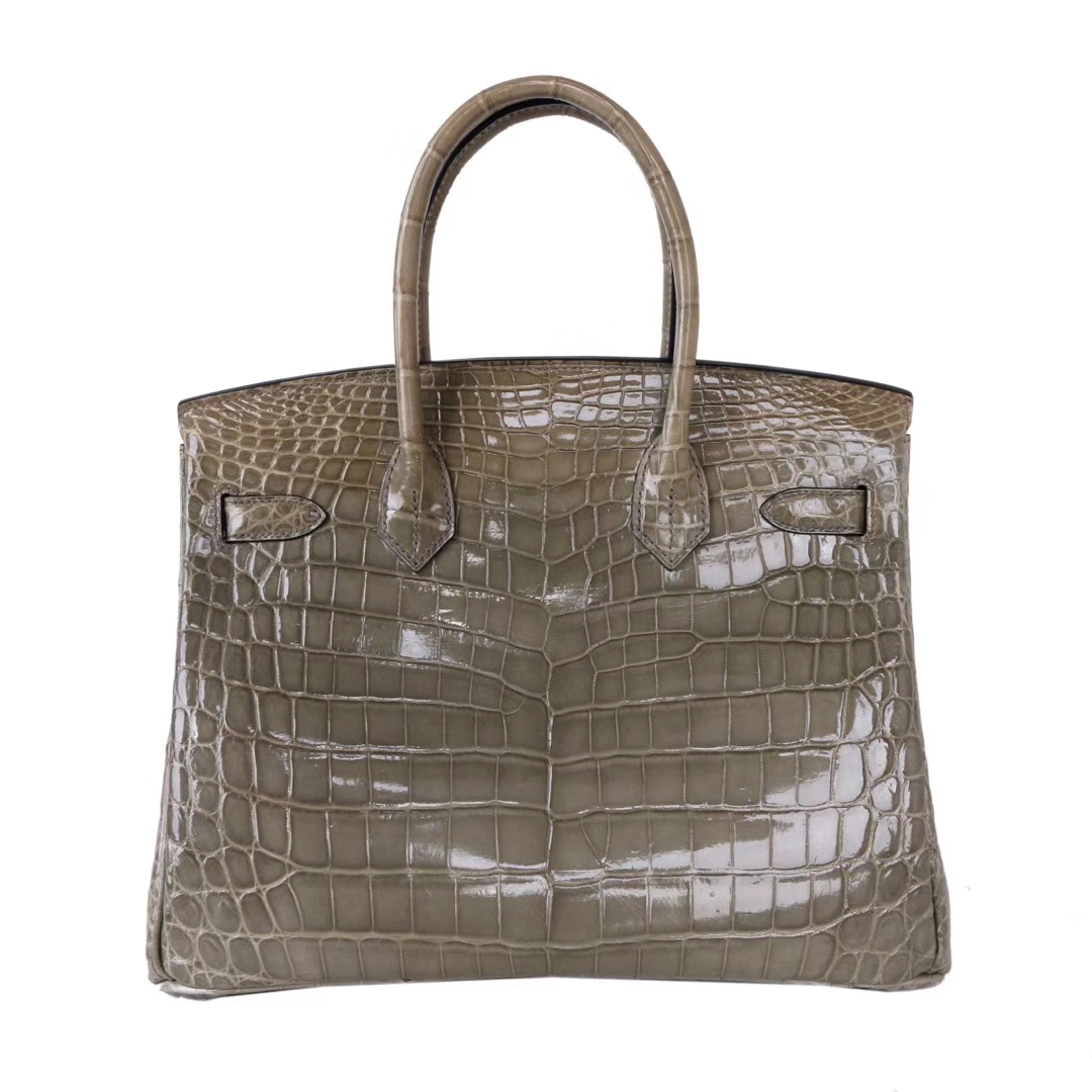 Hermès（爱马仕）Birkin 铂金包 大象灰  亮面鳄鱼 银扣 30cm