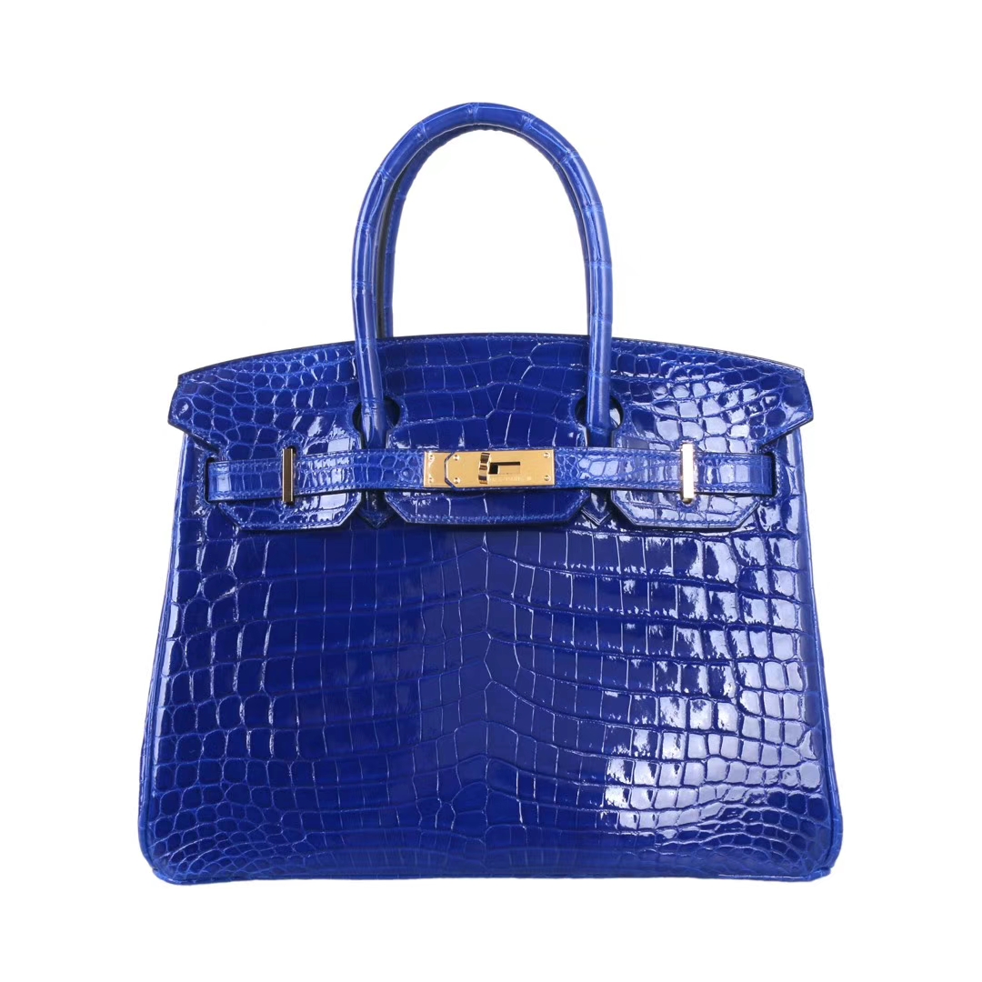 Hermès（爱马仕）Birkin 铂金包 电光蓝 亮面鳄鱼 金扣 30cm