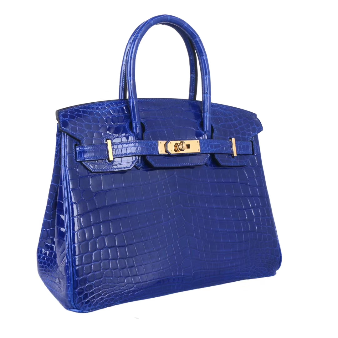 Hermès（爱马仕）Birkin 铂金包 电光蓝 亮面鳄鱼 金扣 30cm