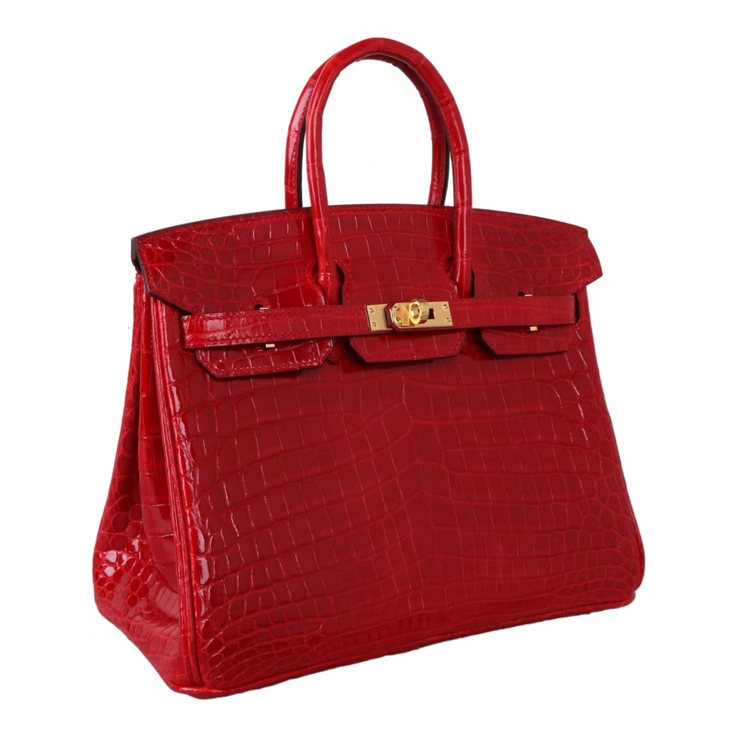 Hermès（爱马仕）Birkin 铂金包 法拉利红 亮面鳄鱼 金扣 30cm