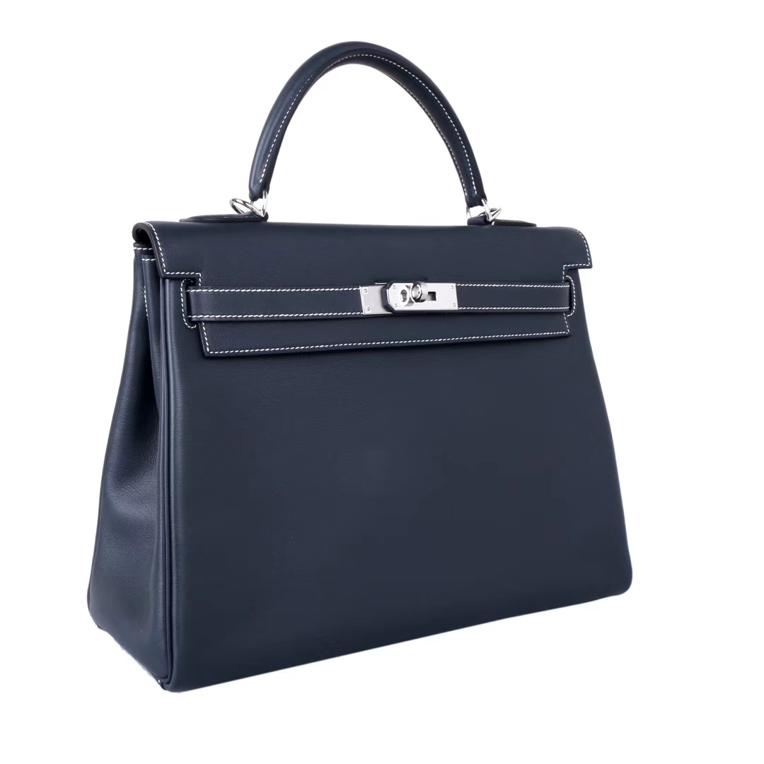 Hermès（爱马仕）Kelly 32cm 银扣 午夜蓝白线  Swift