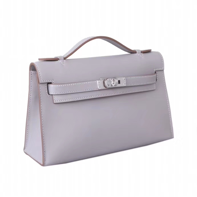 Hermès（爱马仕）miniKelly 迷你 凯莉包 一代 22cm 珍珠灰 银扣 swift