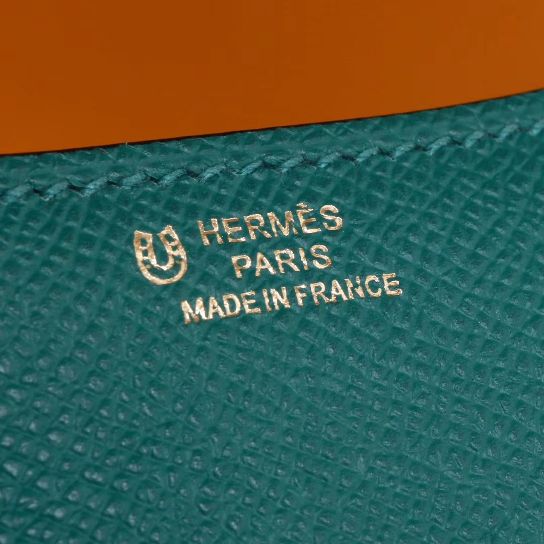 Hermès（爱马仕）Constace 空姐包 孔雀绿拼太阳黄 EP 金扣 19cm