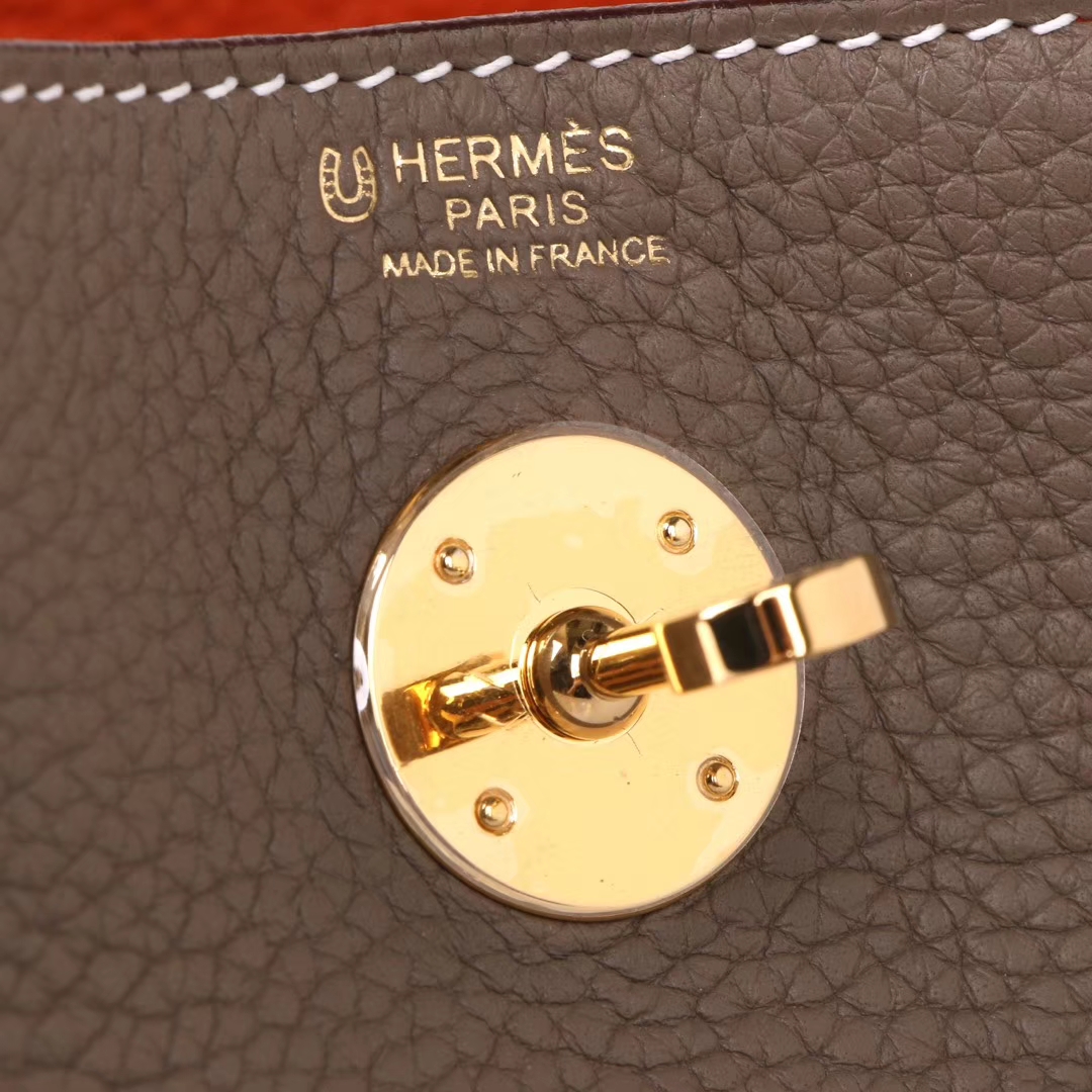 Hermès（爱马仕）Lindy 琳迪包 大象灰拼橘色 togo 金扣 26cm