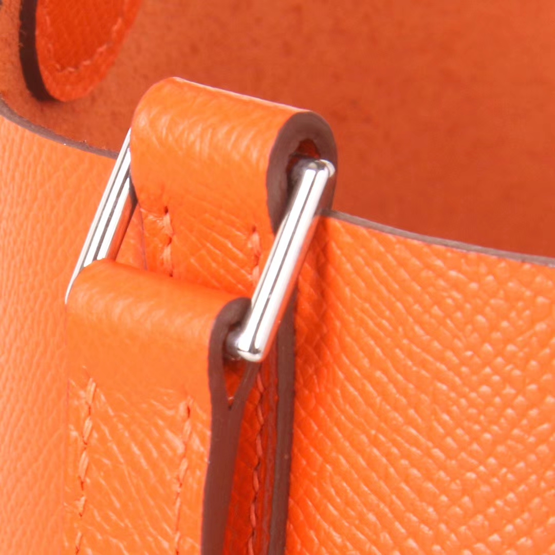 Hermès（爱马仕）Picotin 菜篮包 橙色 编织手柄 epsom皮 银扣 18cm