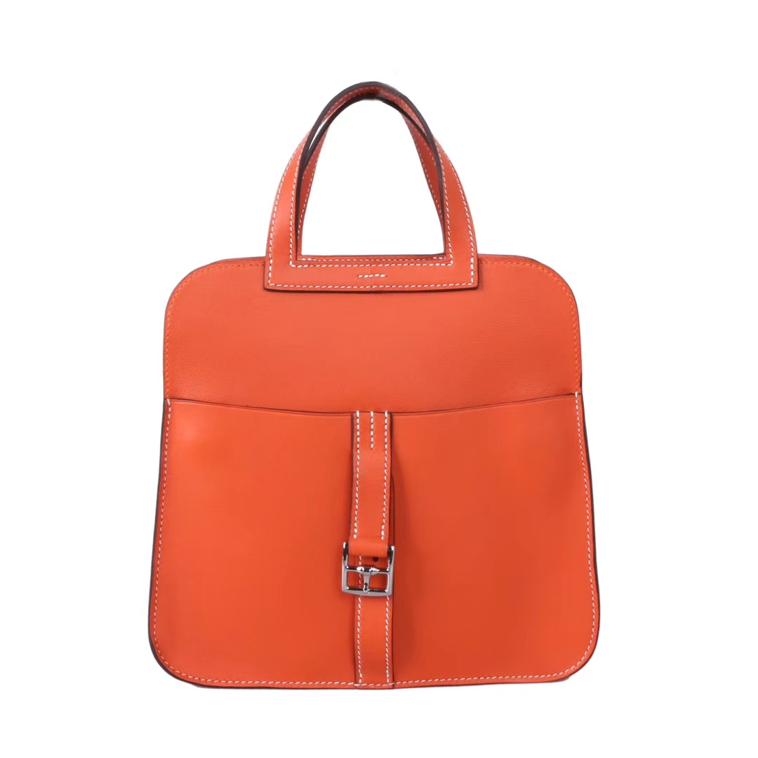 Hermès（爱马仕）Mini Halzan 橙色 swift皮 银扣 22cm