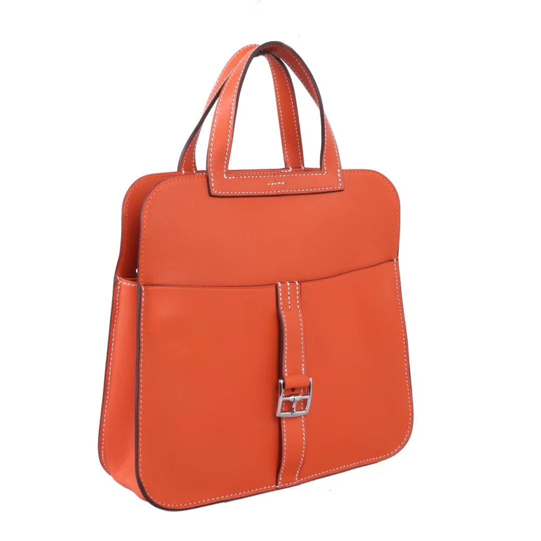 Hermès（爱马仕）Mini Halzan 橙色 swift皮 银扣 22cm