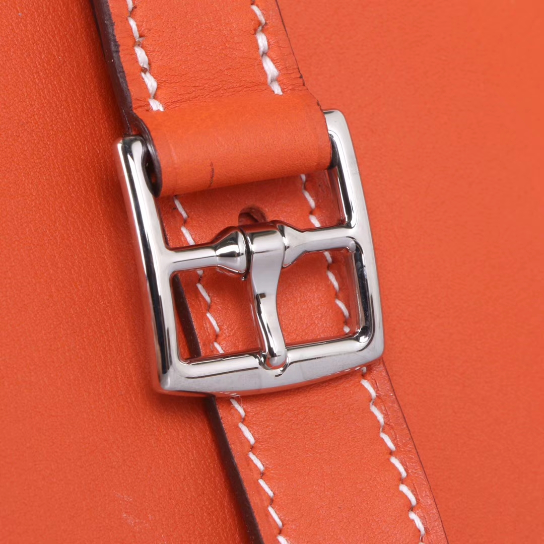 Hermès（爱马仕）Mini Halzan 橙色 swift皮 银扣 22cm