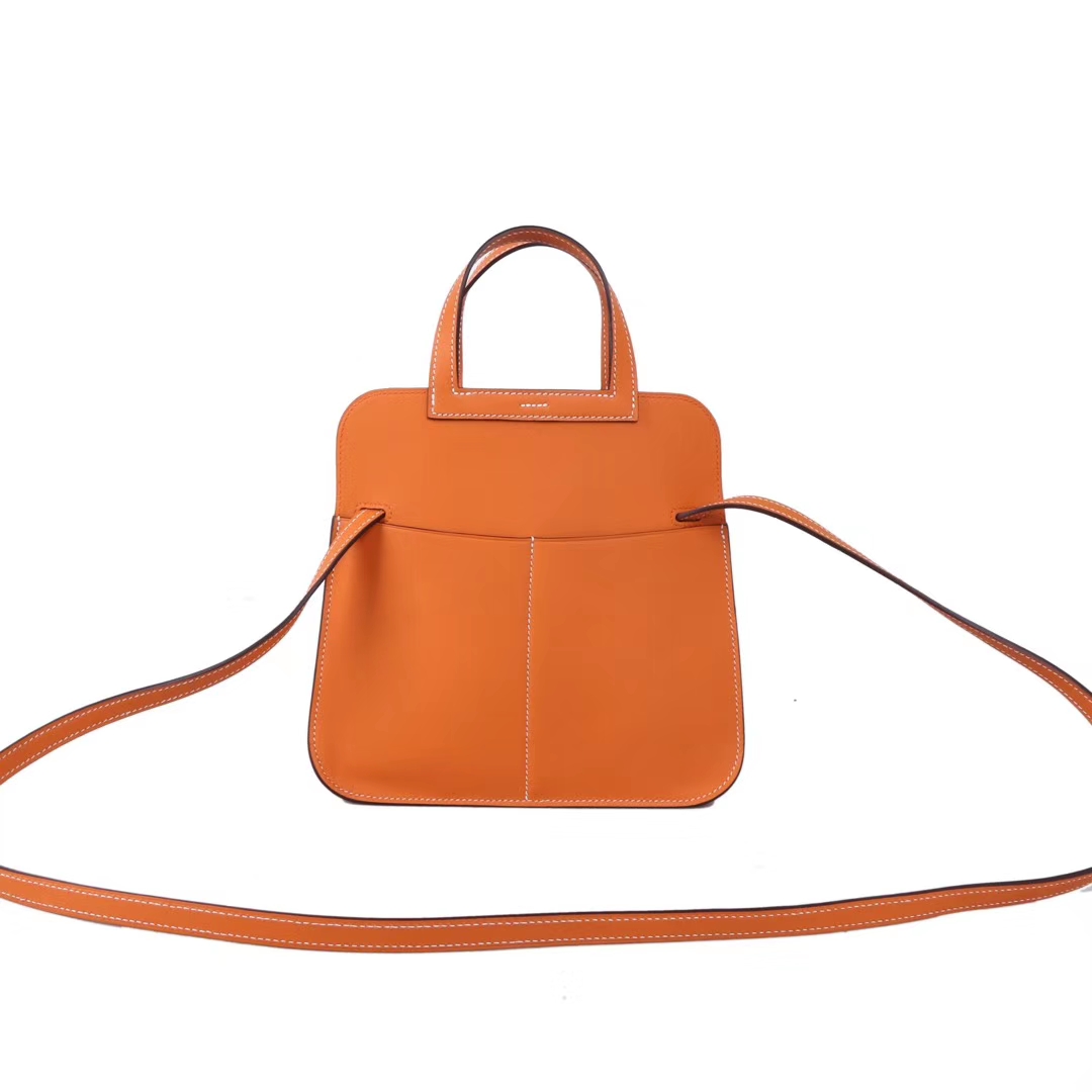 Hermès（爱马仕）Mini Halzan 杏橙色 swift皮 银扣 22cm