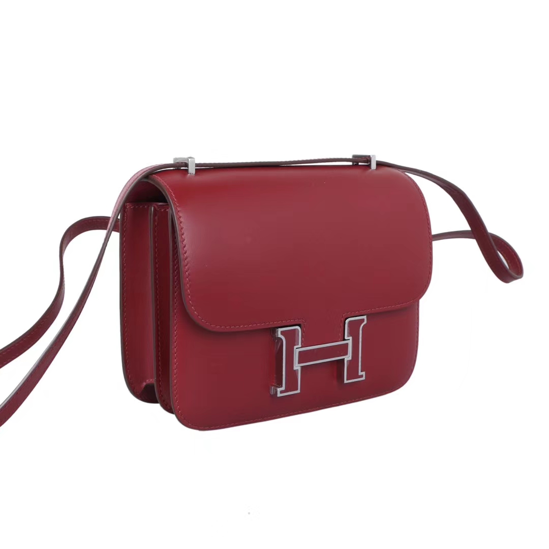 Hermès（爱马仕）constance 空姐包 酒红 box 珐琅扣 银扣 19cm