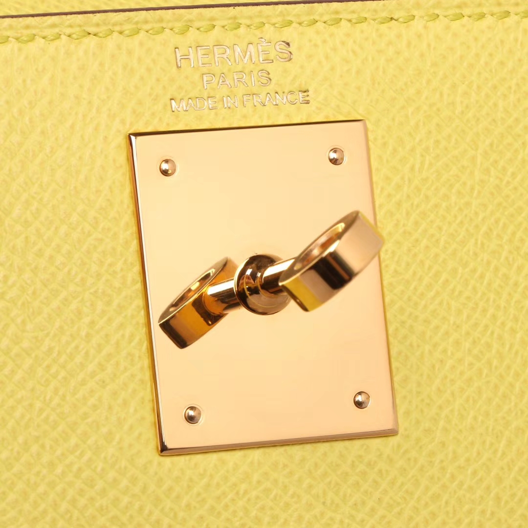 Hermès（爱马仕）Kelly 凯莉包 柠檬黄 Epsom皮 金扣 28cm