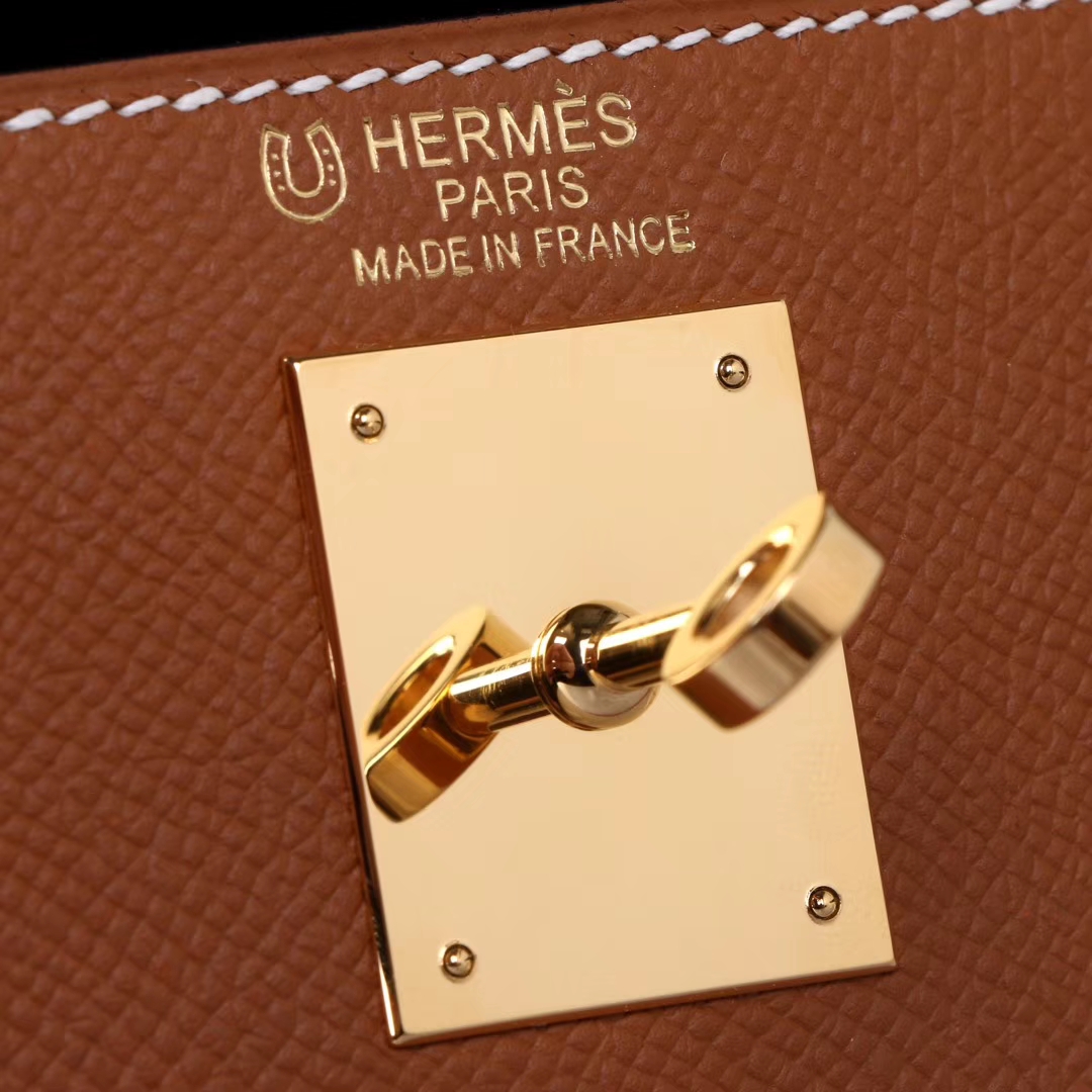 Hermès（爱马仕）Kelly 凯莉包 金棕拼黑 Epsom皮 金扣 28cm