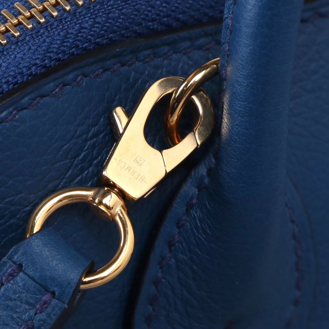 Hermès（爱马仕）Bolide 保龄球包 深邃蓝 EV 金扣 18cm