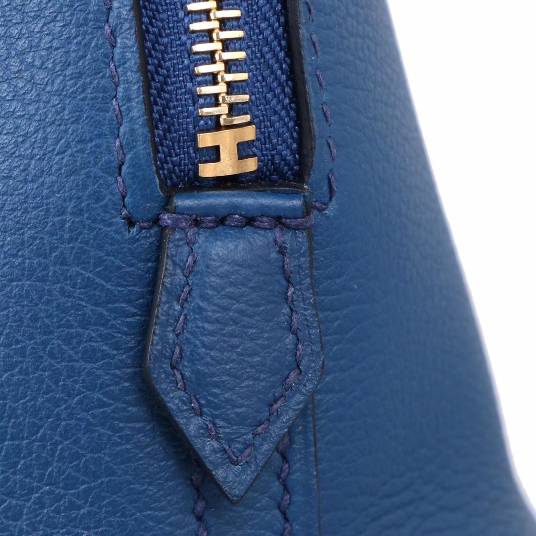 Hermès（爱马仕）Bolide 保龄球包 深邃蓝 EV 金扣 18cm