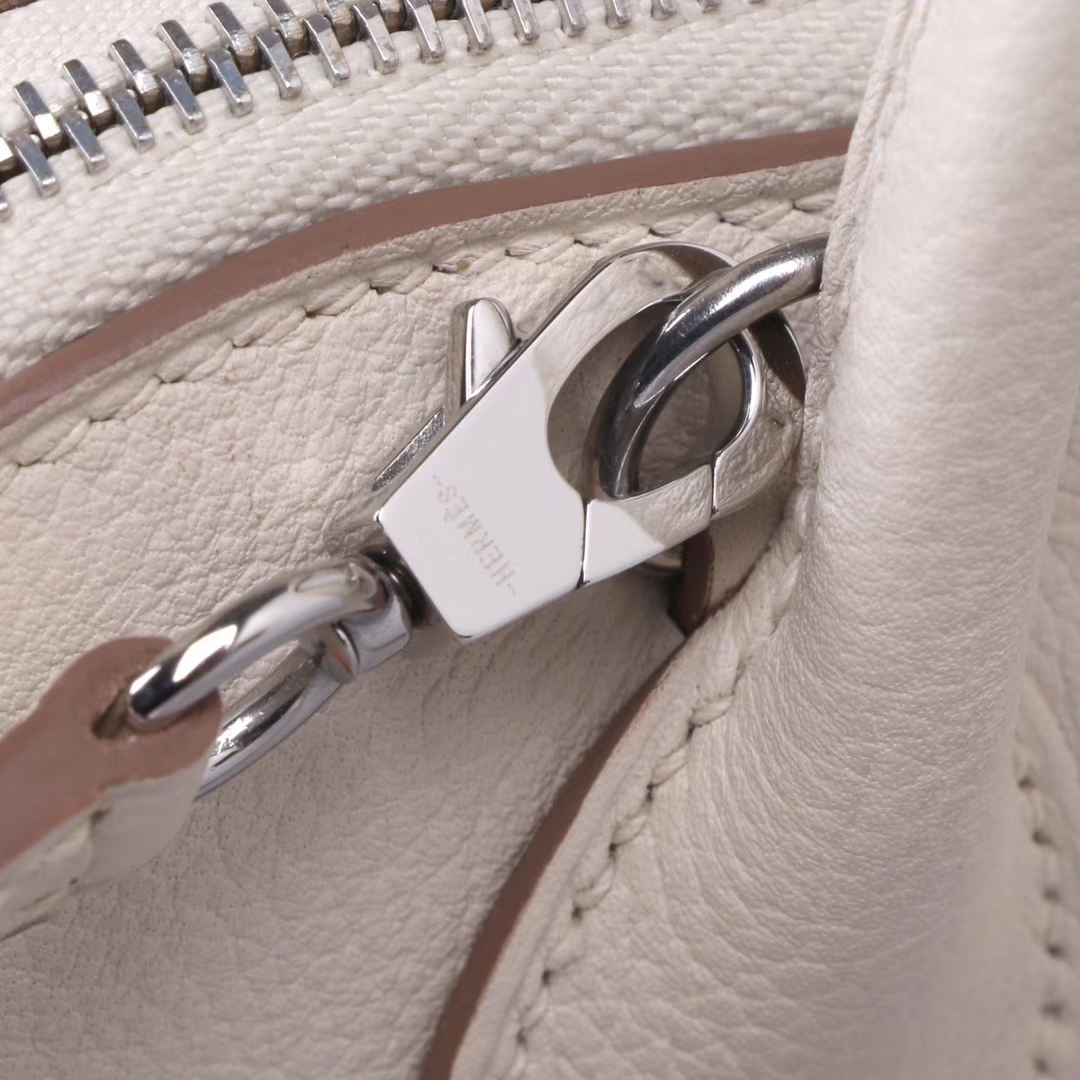 Hermès（爱马仕）Mini bolide 保龄球包 奶昔白 EV 银扣 18cm