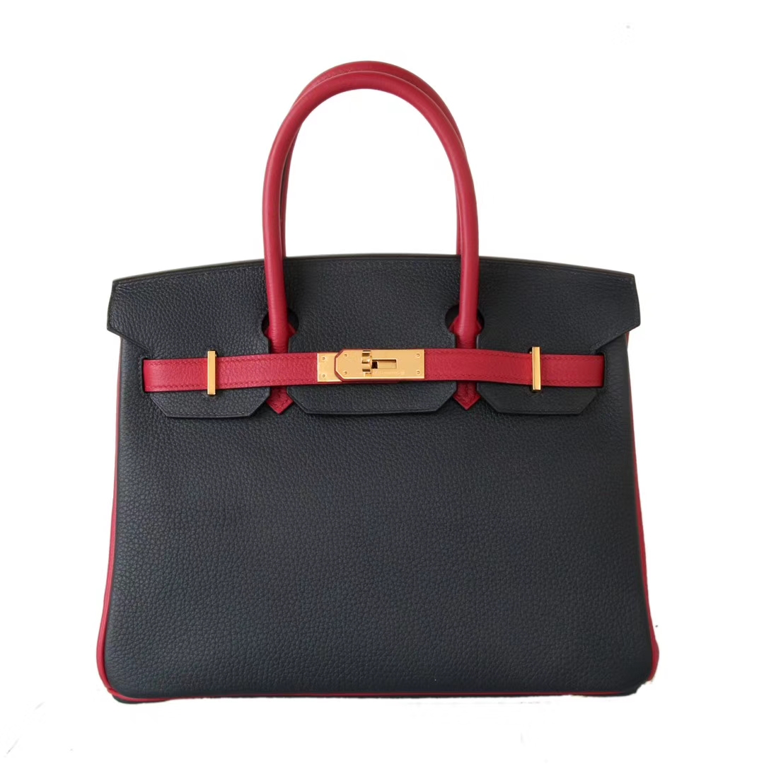 Hermès（爱马仕）Birkin 30CM 金扣 墨绿拼石榴红 togo