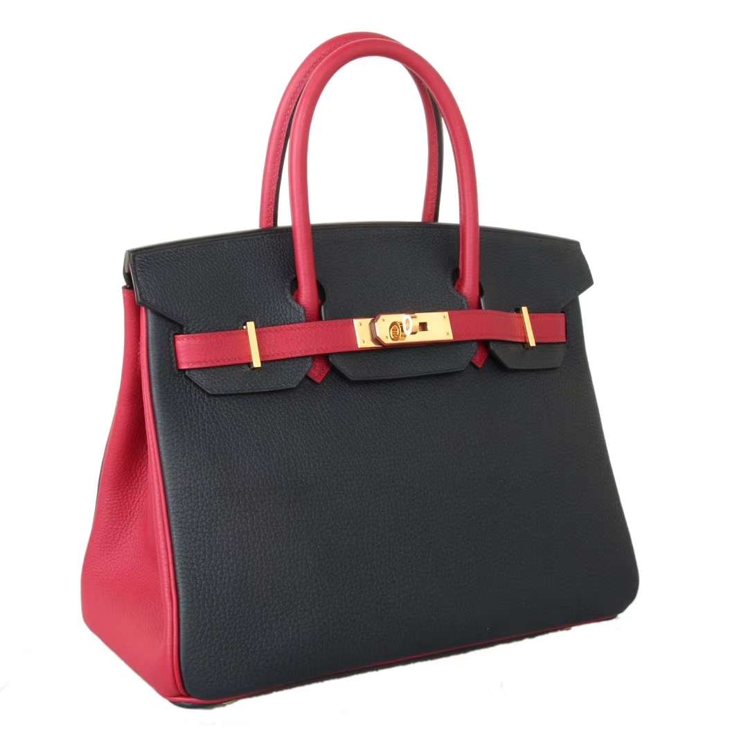 Hermès（爱马仕）Birkin 30CM 金扣 墨绿拼石榴红 togo