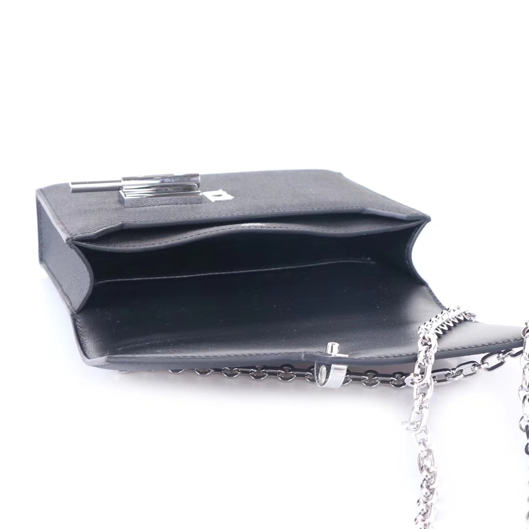 Hermès（爱马仕）Verrou 锁链包 插销包 黑色 epsom皮 银扣 17cm