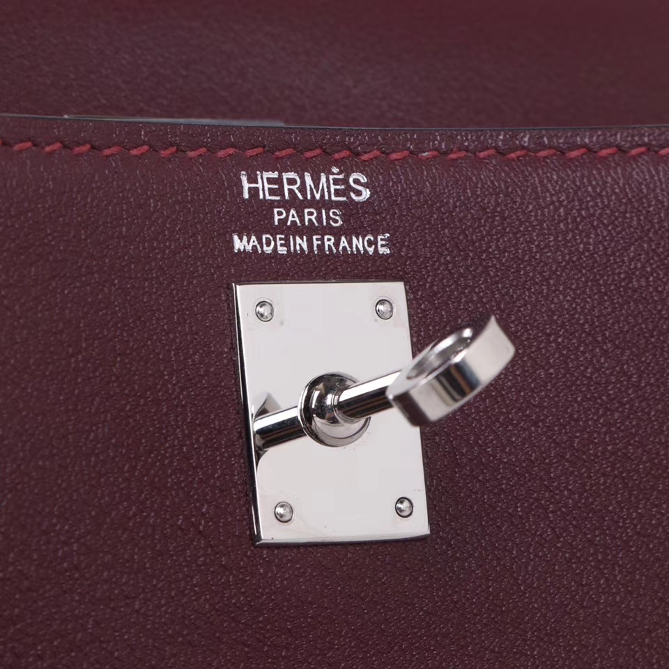 Hermès（爱马仕）Kelly danse 跳舞包 酒红色 swift皮 银扣 22cm