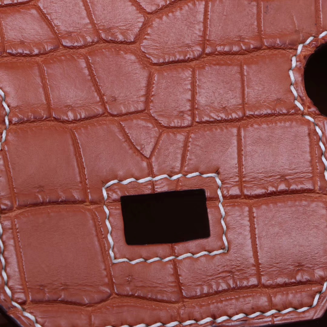 Hermès（爱马仕）Birkin 铂金包 金棕色 Togo 包身金棕鳄鱼盖头抽带手柄 银扣 25cm