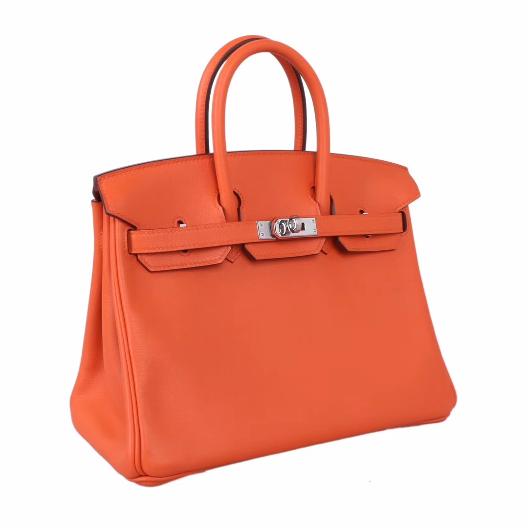 Hermès（爱马仕）Birkin 铂金包 橙色 swift皮 银扣 25cm