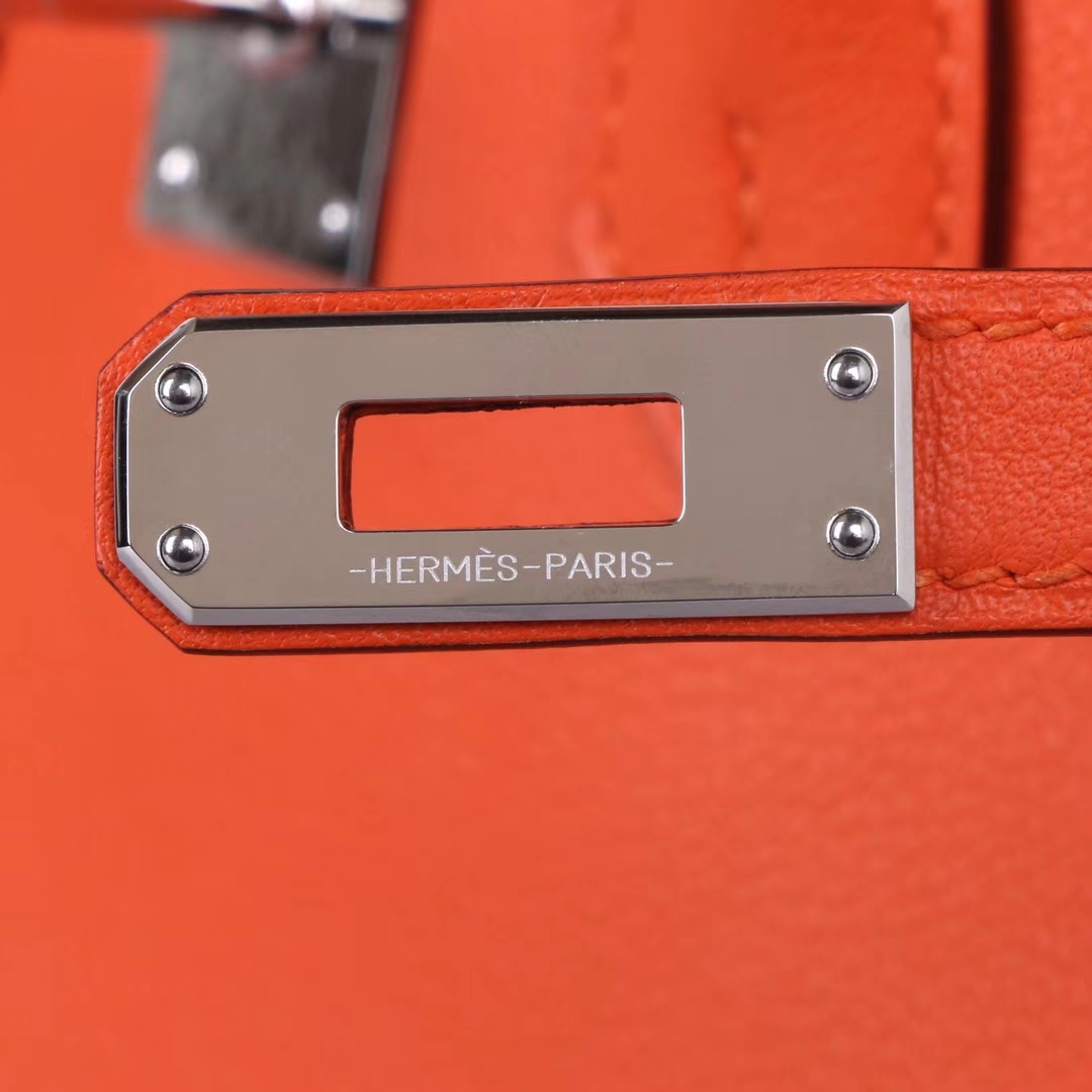 Hermès（爱马仕）Birkin 铂金包 橙色 swift皮 银扣 25cm