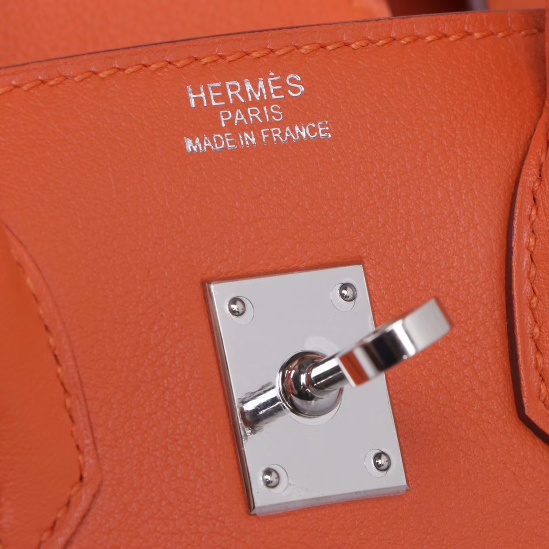 Hermès（爱马仕）Birkin 铂金包 橙色 swift皮 银扣 25cm