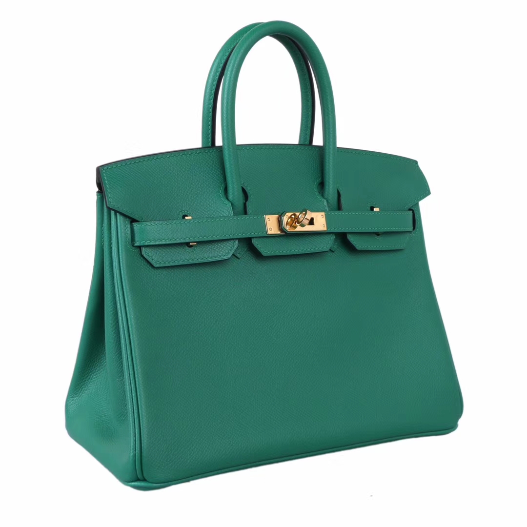 Hermès（爱马仕）Birkin 铂金包 25cm 金扣 丝绒绿 Epsom皮