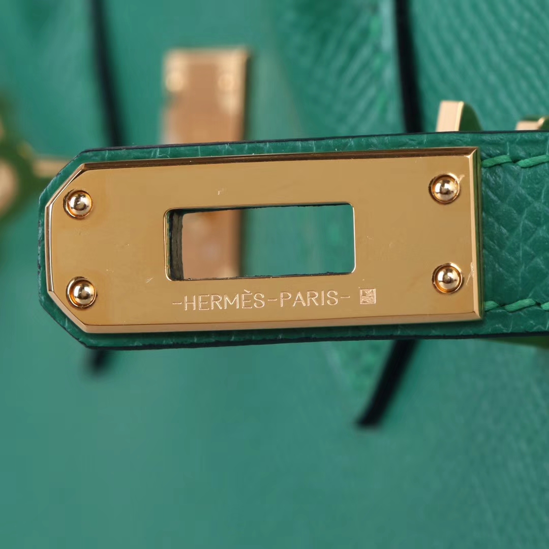 Hermès（爱马仕）Birkin 铂金包 25cm 金扣 丝绒绿 Epsom皮