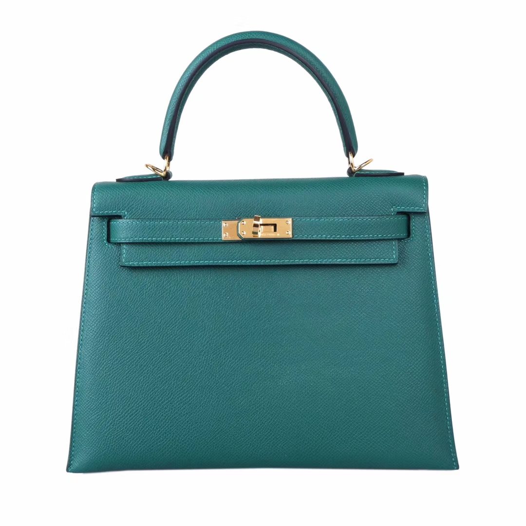 Hermès（爱马仕）Kelly 凯莉包 孔雀绿 EP皮 金扣 25cm