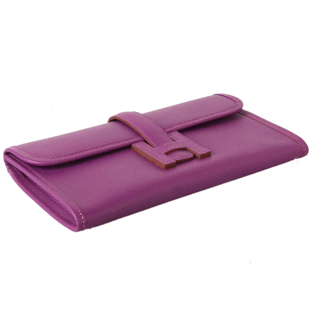 Hermès（爱马仕）JIGE 长款钱夹 手包 海葵紫 EPSOM皮 22cm
