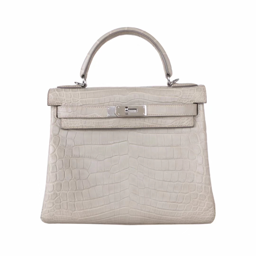 Hermès（爱马仕）Kelly 凯莉包 奶油白 雾面鳄鱼 银扣 28cm