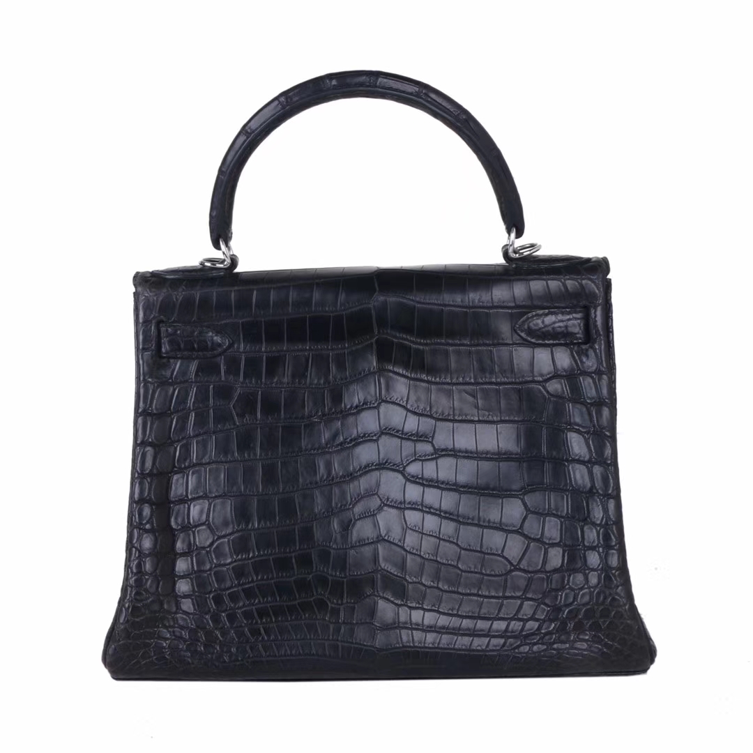 Hermès（爱马仕）Kelly 凯莉包 黑色 雾面鳄鱼 银扣 28cm