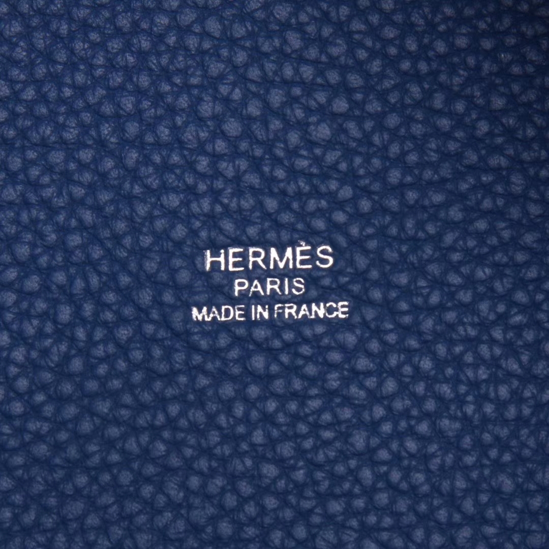 Hermès（爱马仕）Picotin 菜篮包 togo 明蓝拼火焰红 银扣 18cm
