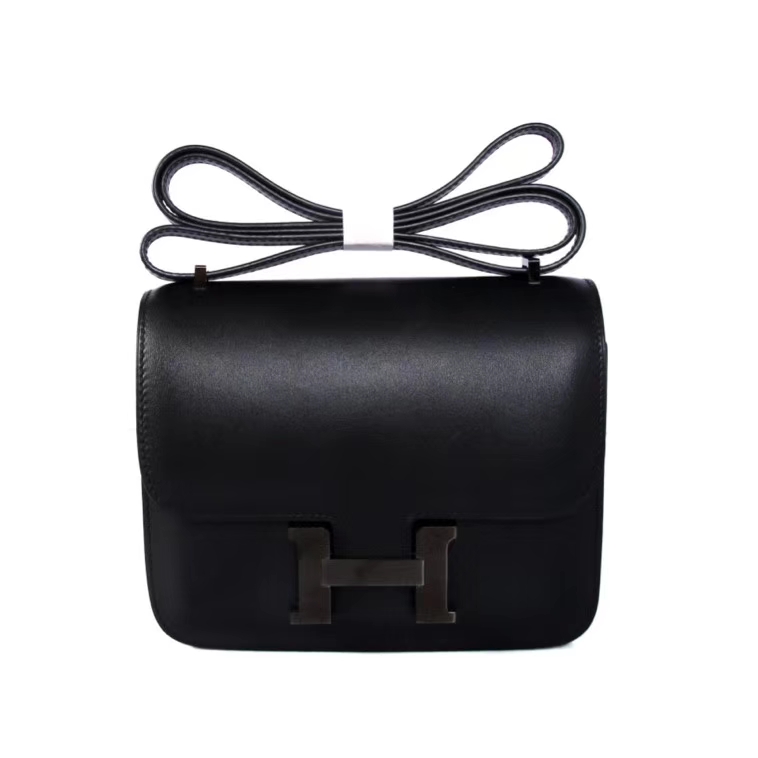 Hermès（爱马仕）Constance 空姐包 黑色 box皮 银扣 23cm