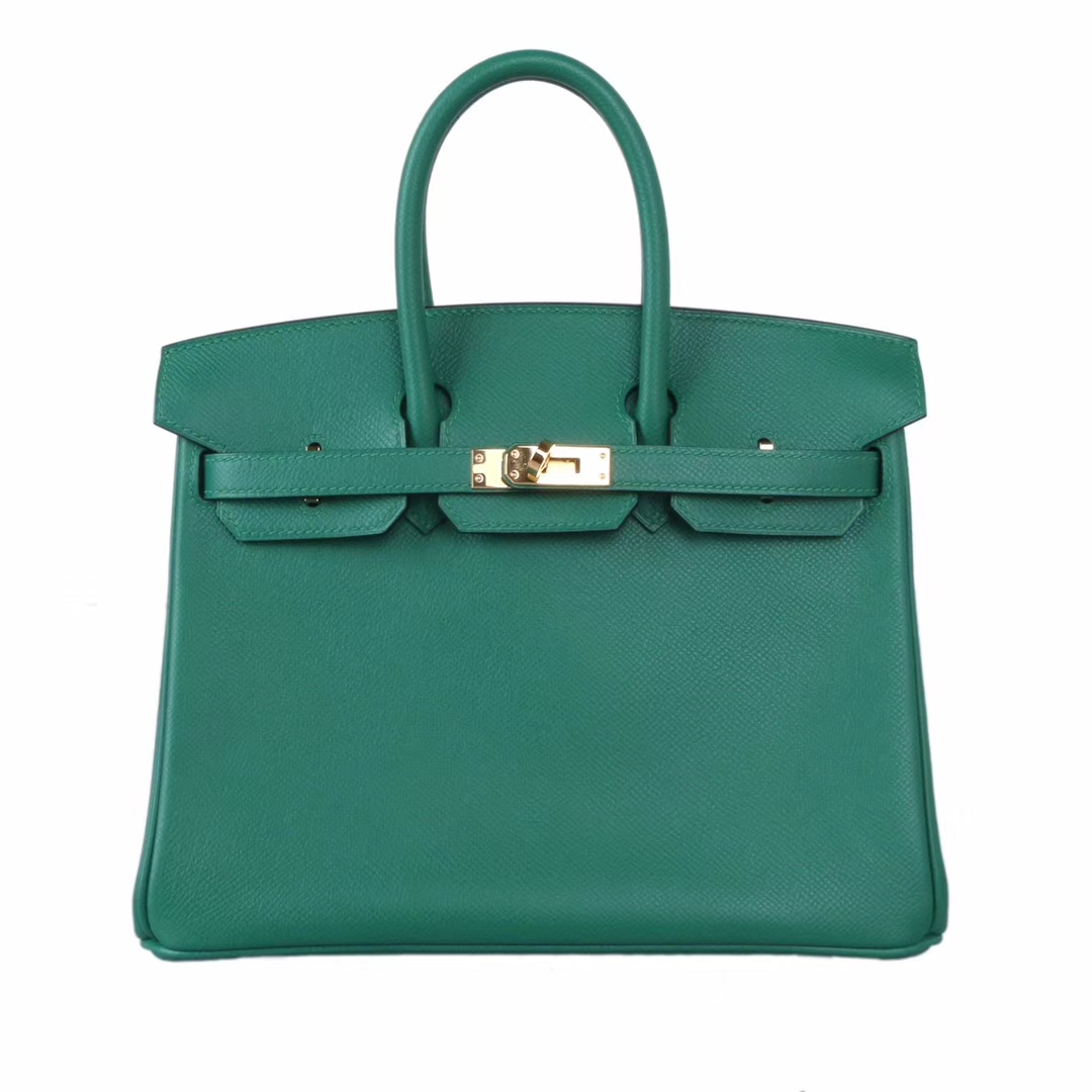 Hermes（爱马仕）Birkin 铂金包 丝绒绿 Epsom皮 金扣 25cm