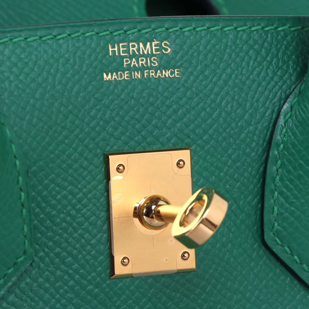 Hermes（爱马仕）Birkin 铂金包 丝绒绿 Epsom皮 金扣 25cm