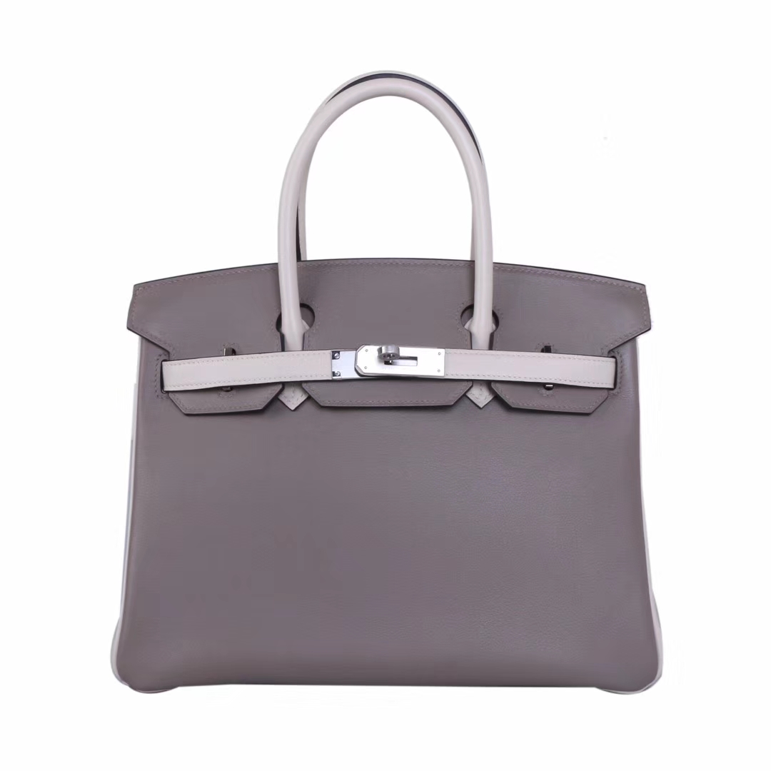 Hermes（爱马仕）Birkin 铂金包 沥青灰拼奶昔白 Swift皮 银扣 30cm