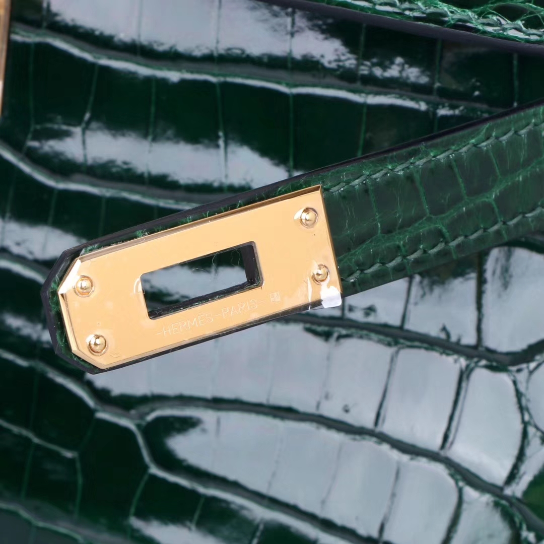 Hermès（爱马仕）miniKelly 一代 22cm 祖母绿 金扣 亮面鳄鱼
