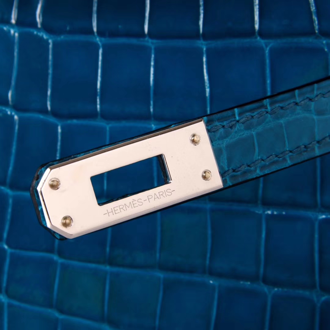 Hermès（爱马仕）miniKelly 一代 22cm 伊兹密尔蓝  银扣 亮面鳄鱼