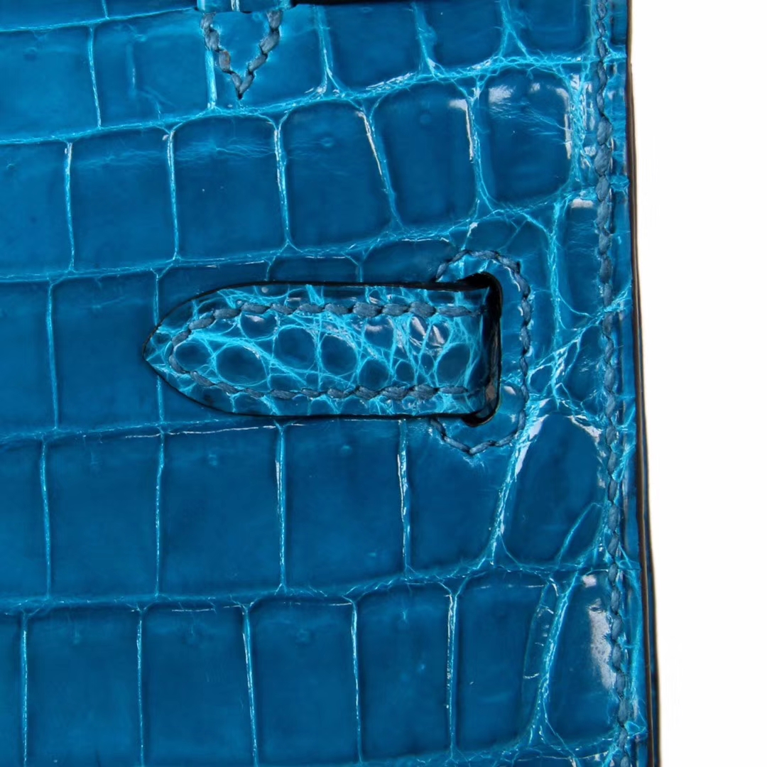 Hermès（爱马仕）miniKelly 一代 22cm 伊兹密尔蓝  银扣 亮面鳄鱼