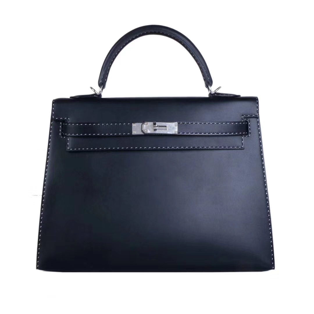 Hermès（爱马仕）Kelly 凯莉包 黑色 Box 黑白钢琴走线 银扣 32cm