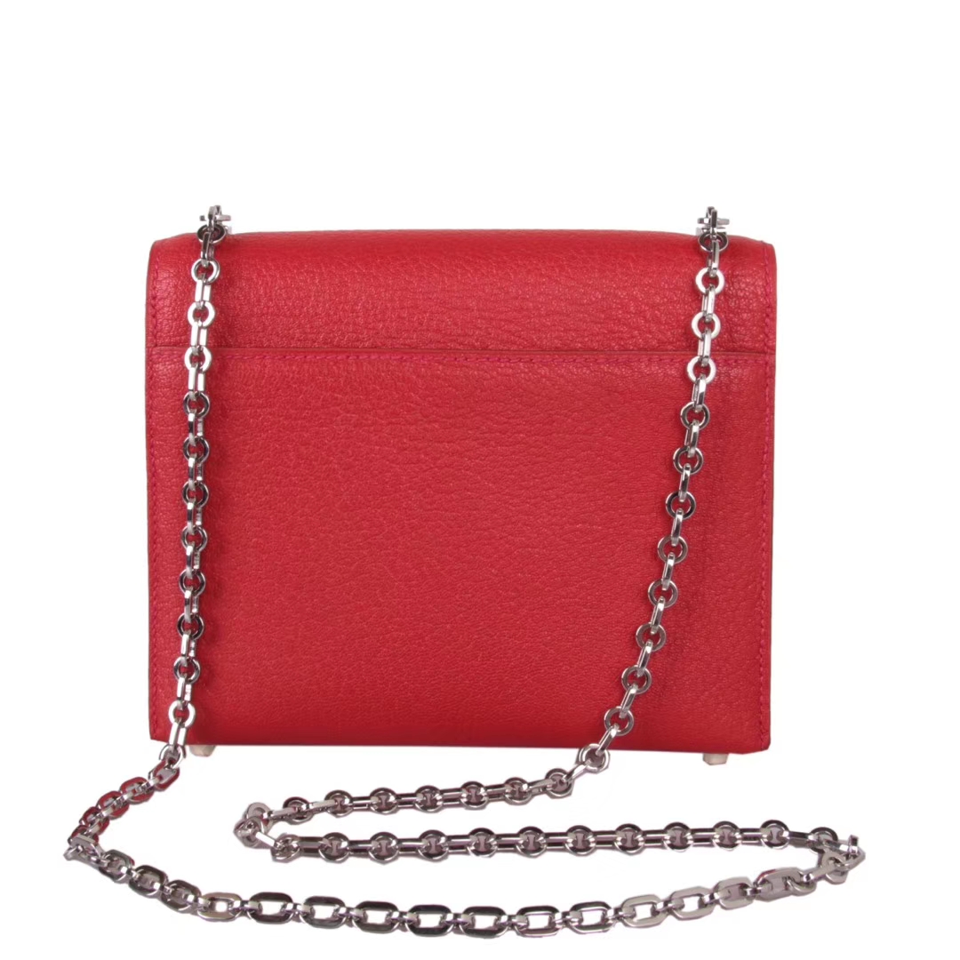 Hermès（爱马仕）Verrou 锁链包 中国红 山羊皮 银扣 17cm