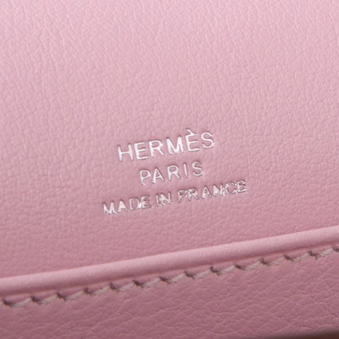 Hermès（爱马仕）roulis 猪鼻包 浅粉色 swift皮 银扣 19cm